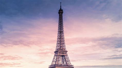 Paris Eiffel Tower With Purple And Gray Cloudy Sky Background Hd Travel