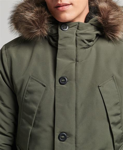 Mens Hooded Everest Faux Fur Parka In Green Superdry Ie