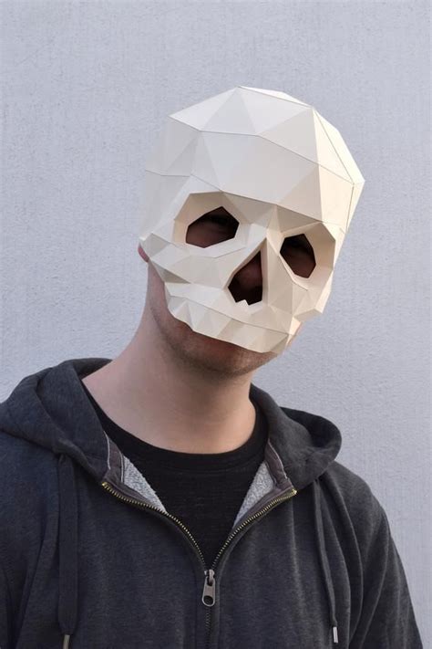 Papercraft Skull Mask Template Model Sculpture Origami Low Etsy