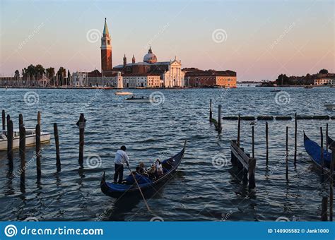 Gondola And San Giorgio Maggiore Islannd In Venice Italy Editorial