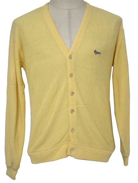 Vintage 1980s Caridgan Sweater 80s Challenger Mens Yellow Acrylic