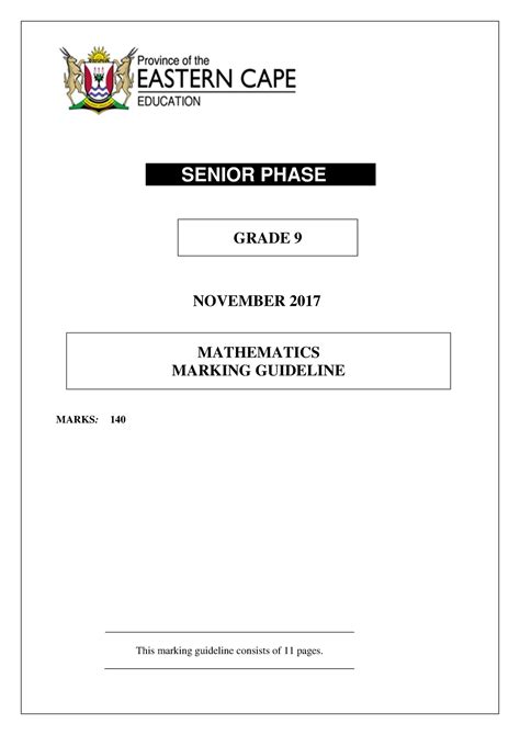 2017 Grade 9 Maths Final Exam Ec Memo Senior Phase Grade 9 November