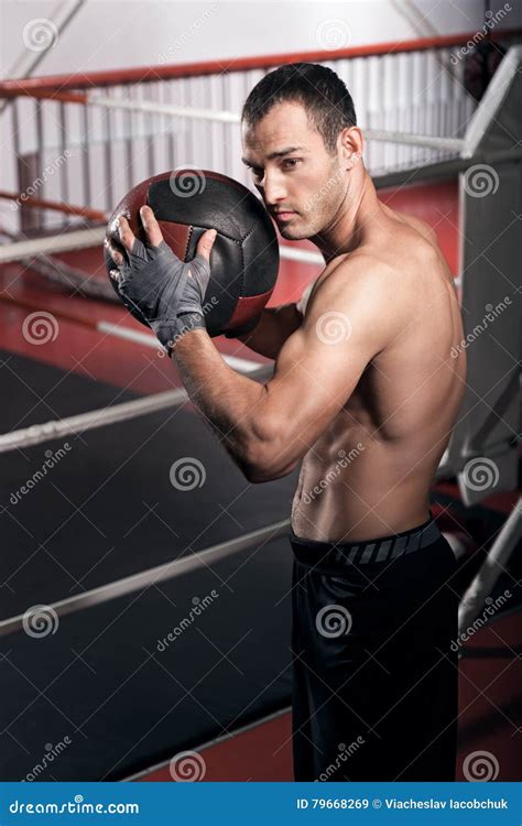 Muscular Man Holding Fitness Ball Stock Image Image Of Ball Healthy