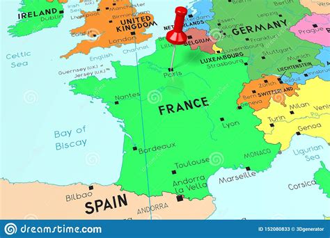 France, Paris - Capital City, Pinned on Political Map Stock ...