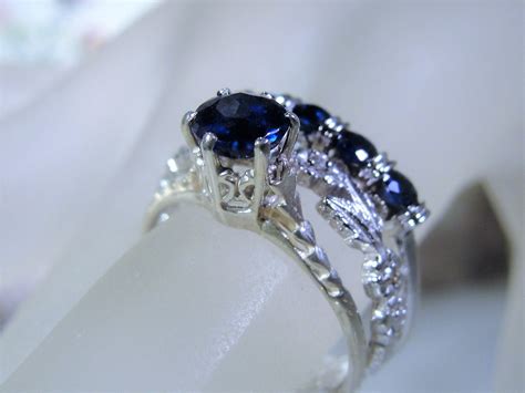 10K Bridal Ring Set Sapphire Ring Set Stacking Rings Engagement Ring