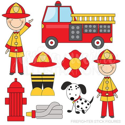 Firefighter Stick Figures Cute Digital Clipart For Card Etsy In 2021