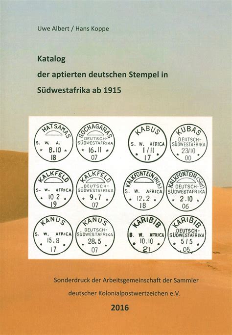 Katalog Der Aptierten Deutschen Stempel In Südwestafrika Ab 1915 Im Namibiana Buchdepot