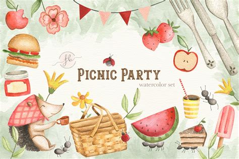 Picnic Party Woodland Watercolor Clipart Etsy Uk