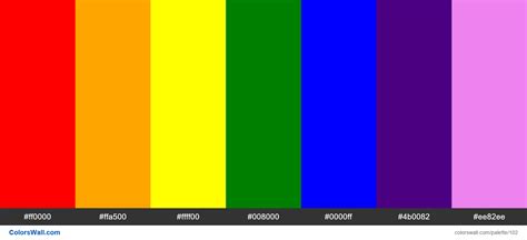 Rainbow Colors Palette Hex Colors Ff0000 Ffa500 Ffff00 008000 0000ff 4b0082 Ee82ee