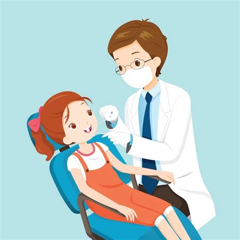 Dentista Tratar Lindo Niña Paciente En Sillón Dental Vector Premium