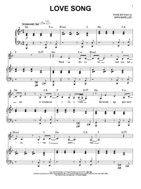 Love Song Sheet Music By Sara Bareilles Piano And Vocal 91079