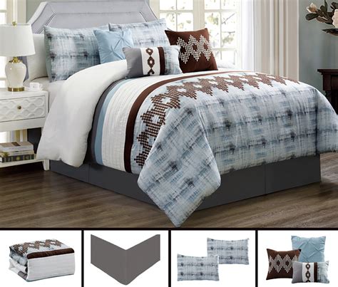 Made from soft polyester and cotton, you will love the rich brown and blue hues.the soothing blue and brown print will create a. 7 Piece Blue Brown Southwest Embroidery Comforter Set King ...