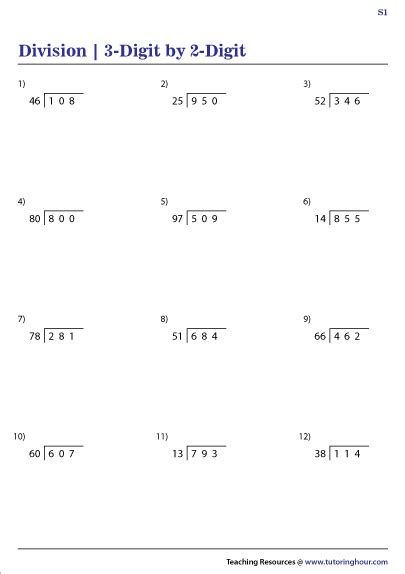 Dividing 3-digit Numbers By 2-digit Numbers Worksheet