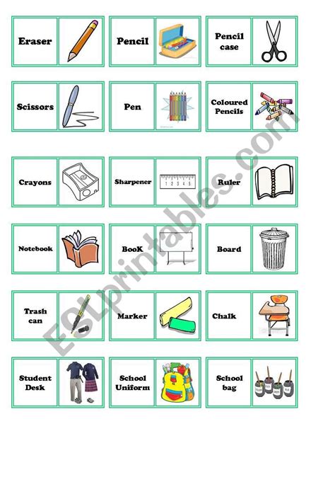 School Objects Domino Esl Worksheet By Daiassoni