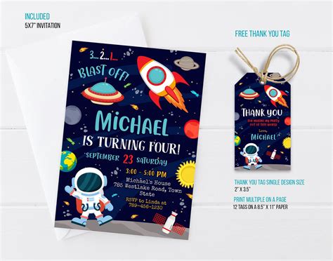 Outer Space Birthday Invitation Template Planets Rocket Ship Etsy
