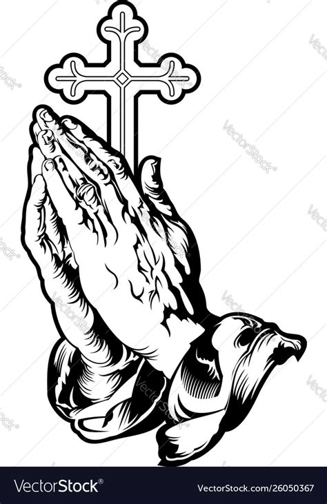 Praying Hands With Cross Silhouette Royalty Free Vector