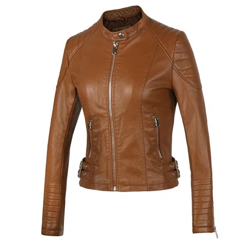 New 2018 Womens Winter Autumn Brown Bomber Motorcycle Leather Jackets