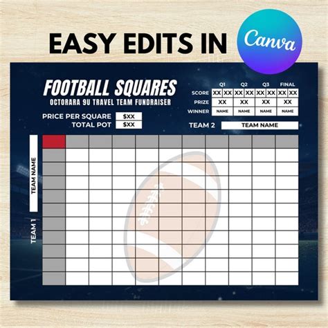 Editable Football Squares Etsy