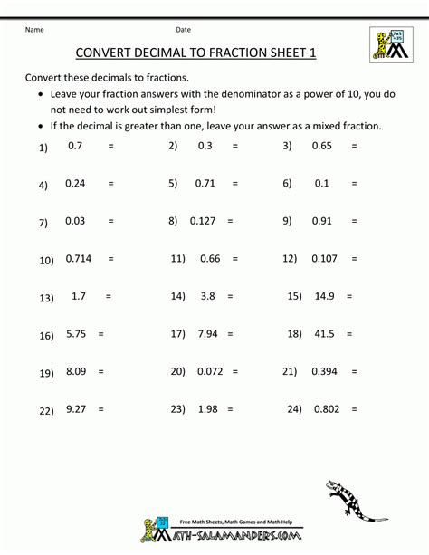Add and subtract decimals with tenths, hundredths, and thousandths place values. Decimal To Fraction Worksheet Grade 7 | Fraction Worksheets Free Download