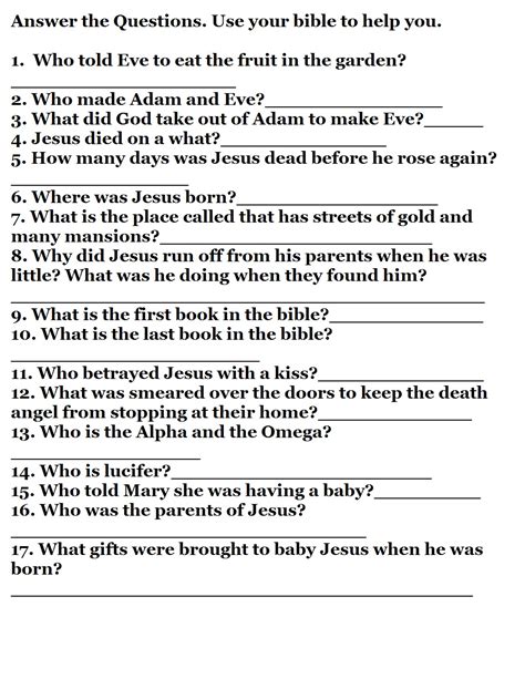 Free Printable Bible Quizzes With Answers Sitevisions