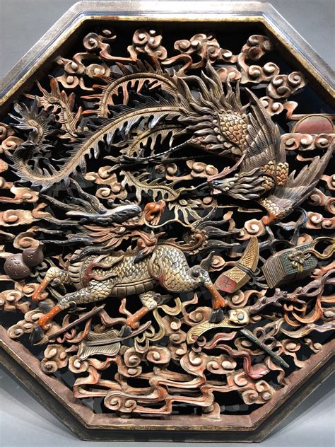 Antique Chinese Wood Carving Of Qilin And Fenghuang Kuraya