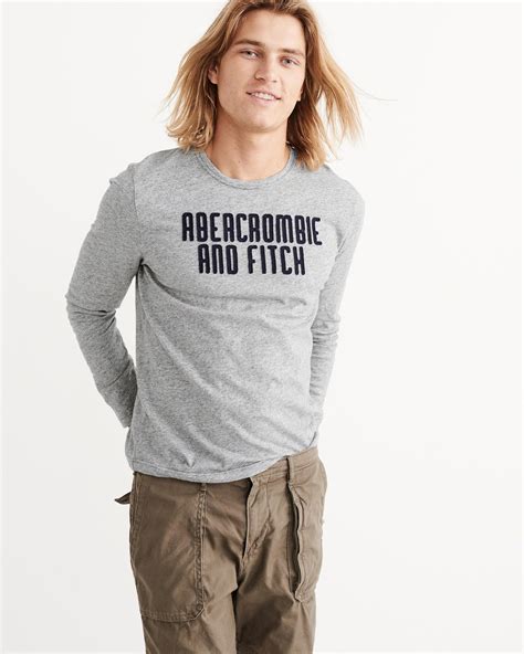 Lyst Abercrombie And Fitch Long Sleeve Applique Graphic Tee In Gray For Men