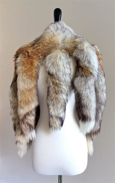 Rare Avant Garde Boho Genuine Fox Fur Tails Cape Shawl Stole