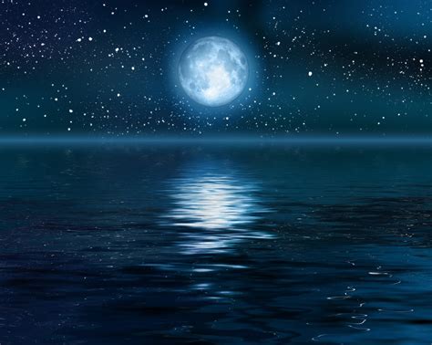 Moon Reflection Illustration Full Moon Over Blue Water