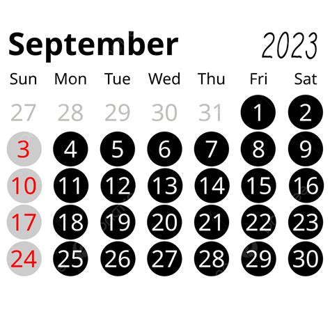 Simple Minimalist Circle Style Black September 2023 Calendar September
