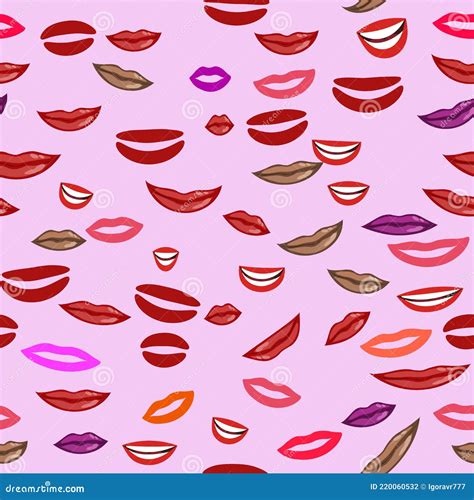 Vector Seamless Pattern Of Woman Lips Smiling And Kissing Variety Of Cute Women Lips With