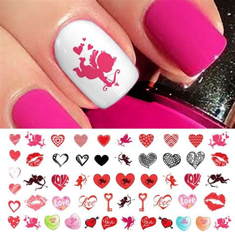 Red Nail Polish Red Nails Valentines Day Hearts Nail Art Stickers