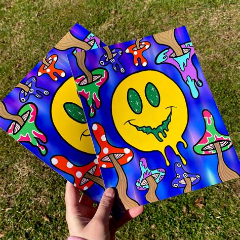 Trippy Mushroom Smiley Face Print Colorful And Psychedelic Etsy