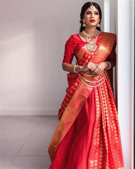 30 Bridal Kanjeevaram Sarees Im Loving This Month Frugal2fab South Indian Bride Saree Half