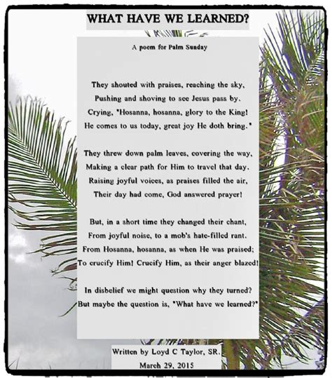 What Have We Learned Poem For Palm Sunday Poem By Loyd C Taylor Sr