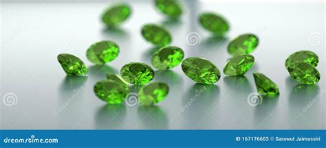 Green Diamond Group Placed On Glossy Background Stock Illustration