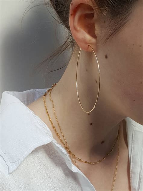 Large Gold Hoop Earrings Thin Hammered Gold Hoops Etsy Uk