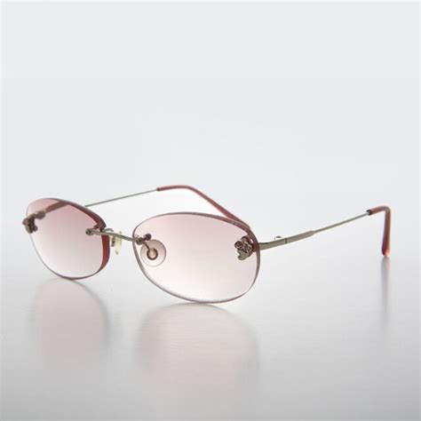 Pink Tinted Lens Reading Glasses Oval Rimless Frame 4 00 Diopter Lonnie Ebay