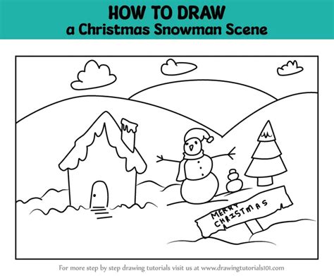 How To Draw A Christmas Snowman Scene Scenes Step By Step