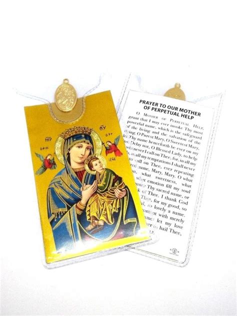 Our Lady Of Perpetual Help Prayer Card With Metal Medal In Keepsake