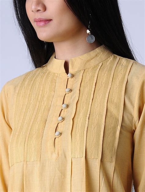 Buy Yellow Surface Textured Handloom Khadi Kurta By Jaypore Cotton