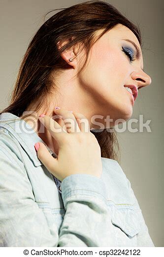 Woman Scratching Her Neck Health Problem Young Woman Scratching Her