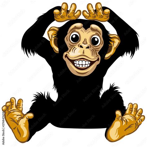 Cartoon Chimp Ape Or Chimpanzee Monkey Smiling Cheerful With A Big