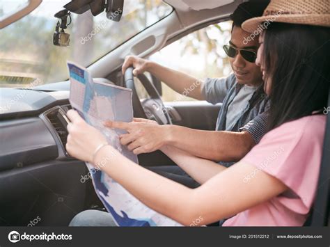 Car Travel Road Trip Couple Car Map — Stock Photo © Ijeab 201512212