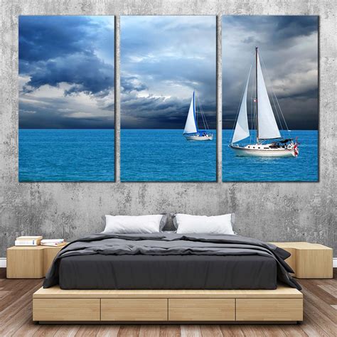 Boat Ship Canvas Wall Art White Sailing Boats Seascape 3 Piece Multip