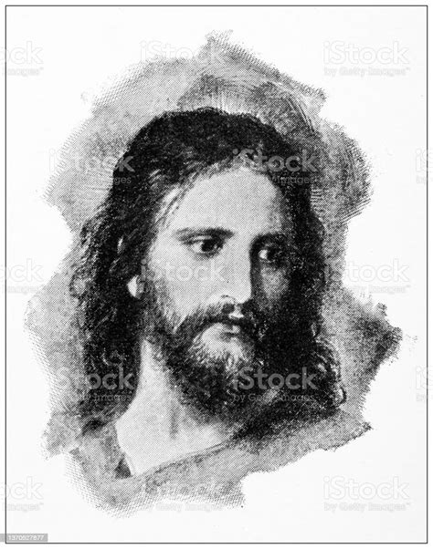 Antique Religious Painting Head Of Christ By Hofmann Stock Illustration