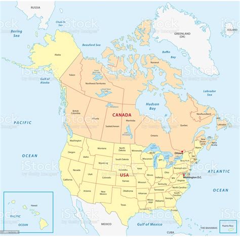 Canada And United Staes Administrative And Political Map Stock