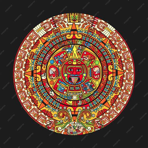 Colorfull Maya Aztec Calendar Vector Premium