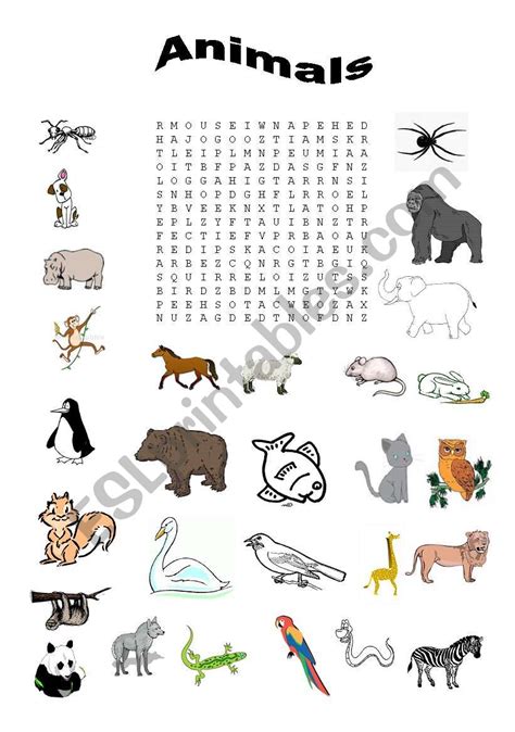 Word Search Animals Esl Worksheet By Tuuli