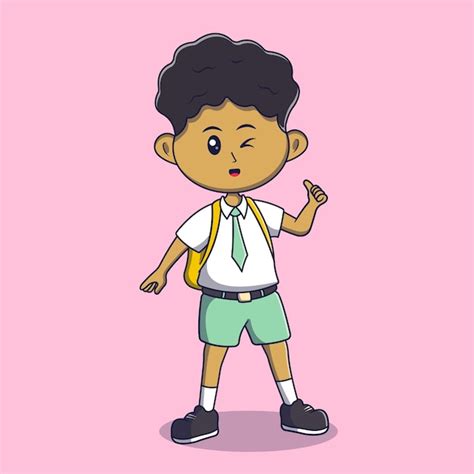 Premium Vector School Boy Thumbs Up Cartoon Illustration