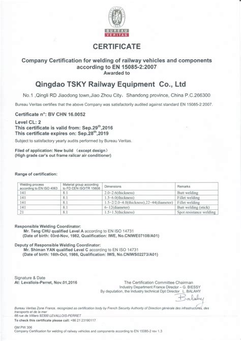En15085 Certification Certificate Certificate Quality Service